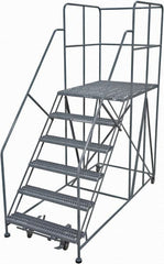 Cotterman - 96" 6 Step Rolling Work Platform - Rolling Work Platform, 800 Lb Capacity, 60" Platform Height, 28" Base Width x 78" Base Depth, Serrated Steel - Exact Tooling