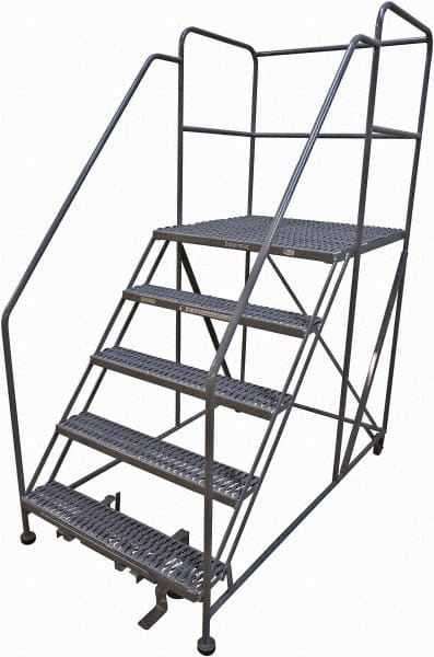 Cotterman - 86" 5 Step Rolling Work Platform - Rolling Work Platform, 800 Lb Capacity, 50" Platform Height, 40" Base Width x 82" Base Depth, Serrated Steel - Exact Tooling