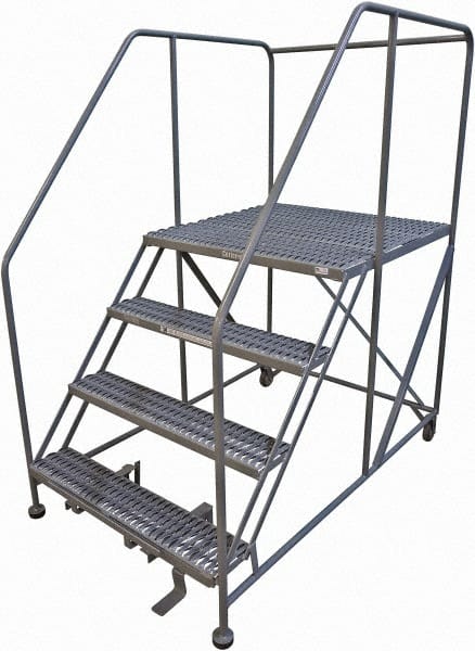 Cotterman - 70" 4 Step Rolling Work Platform - Rolling Work Platform, 800 Lb Capacity, 40" Platform Height, 40" Base Width x 74" Base Depth, Serrated Steel - Exact Tooling