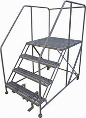 Cotterman - 70" 4 Step Rolling Work Platform - Rolling Work Platform, 800 Lb Capacity, 40" Platform Height, 40" Base Width x 74" Base Depth, Serrated Steel - Exact Tooling