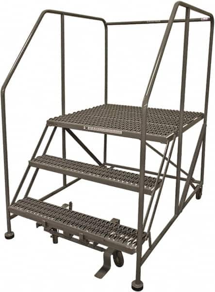 Cotterman - 60" 3 Step Rolling Work Platform - Rolling Work Platform, 800 Lb Capacity, 30" Platform Height, 40" Base Width x 65" Base Depth, Serrated Steel - Exact Tooling