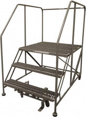Cotterman - 60" 3 Step Rolling Work Platform - Rolling Work Platform, 800 Lb Capacity, 30" Platform Height, 28" Base Width x 53" Base Depth, Serrated Steel - Exact Tooling