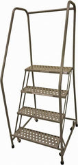 Cotterman - 70" 4 Step Rolling Warehouse Ladder - Rolling Safety Ladder, 450 Lb Capacity, 40" Platform Height, 30" Base Width x 43" Base Depth, Perforated Tread - Exact Tooling