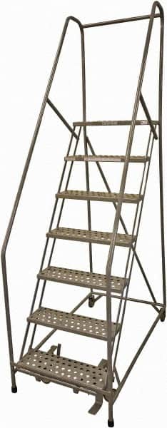 Cotterman - 100" 7 Step Rolling Warehouse Ladder - Rolling Safety Ladder, 450 Lb Capacity, 70" Platform Height, 30" Base Width x 53" Base Depth, Perforated Tread - Exact Tooling