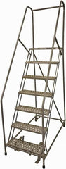 Cotterman - 100" 7 Step Rolling Warehouse Ladder - Rolling Safety Ladder, 450 Lb Capacity, 70" Platform Height, 30" Base Width x 53" Base Depth, Perforated Tread - Exact Tooling