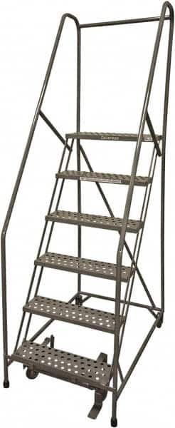 Cotterman - 90" 6 Step Rolling Warehouse Ladder - Rolling Safety Ladder, 450 Lb Capacity, 60" Platform Height, 30" Base Width x 46" Base Depth, Perforated Tread - Exact Tooling