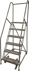 Cotterman - 90" 6 Step Rolling Warehouse Ladder - Rolling Safety Ladder, 450 Lb Capacity, 60" Platform Height, 30" Base Width x 46" Base Depth, Perforated Tread - Exact Tooling