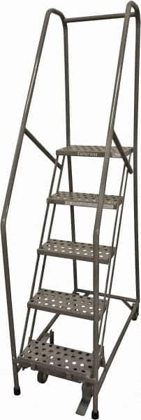 Cotterman - 80" 5 Step Rolling Warehouse Ladder - Rolling Safety Ladder, 450 Lb Capacity, 50" Platform Height, 30" Base Width x 40" Base Depth, Perforated Tread - Exact Tooling
