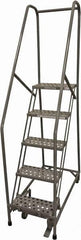 Cotterman - 80" 5 Step Rolling Warehouse Ladder - Rolling Safety Ladder, 450 Lb Capacity, 50" Platform Height, 30" Base Width x 40" Base Depth, Perforated Tread - Exact Tooling