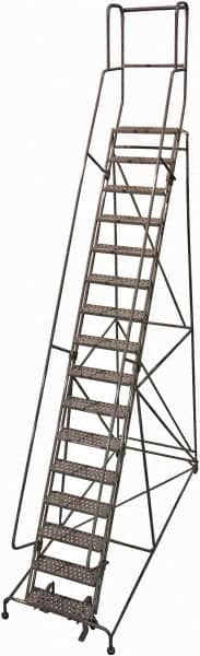 Cotterman - 202" 16 Step Rolling Warehouse Ladder - Rolling Safety Ladder, 450 Lb Capacity, 160" Platform Height, 42" Base Width x 124" Base Depth, Perforated Tread - Exact Tooling