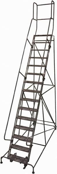 Cotterman - 192" 15 Step Rolling Warehouse Ladder - Rolling Safety Ladder, 450 Lb Capacity, 150" Platform Height, 42" Base Width x 118" Base Depth, Perforated Tread - Exact Tooling