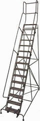 Cotterman - 192" 15 Step Rolling Warehouse Ladder - Rolling Safety Ladder, 450 Lb Capacity, 150" Platform Height, 42" Base Width x 118" Base Depth, Perforated Tread - Exact Tooling