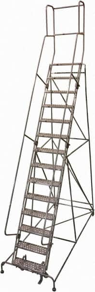 Cotterman - 182" 14 Step Rolling Warehouse Ladder - Rolling Safety Ladder, 450 Lb Capacity, 140" Platform Height, 42" Base Width x 111" Base Depth, Perforated Tread - Exact Tooling