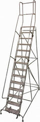 Cotterman - 182" 14 Step Rolling Warehouse Ladder - Rolling Safety Ladder, 450 Lb Capacity, 140" Platform Height, 42" Base Width x 111" Base Depth, Perforated Tread - Exact Tooling