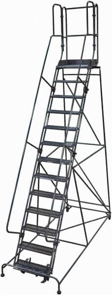 Cotterman - 172" 13 Step Rolling Warehouse Ladder - Rolling Safety Ladder, 450 Lb Capacity, 130" Platform Height, 42" Base Width x 105" Base Depth, Perforated Tread - Exact Tooling
