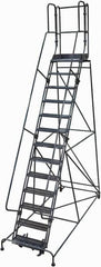 Cotterman - 172" 13 Step Rolling Warehouse Ladder - Rolling Safety Ladder, 450 Lb Capacity, 130" Platform Height, 42" Base Width x 105" Base Depth, Perforated Tread - Exact Tooling