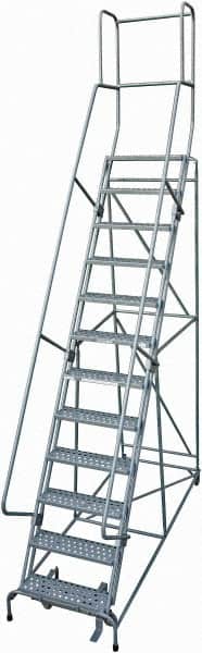 Cotterman - 162" 12 Step Rolling Warehouse Ladder - Rolling Safety Ladder, 450 Lb Capacity, 120" Platform Height, 32" Base Width x 98" Base Depth, Perforated Tread - Exact Tooling