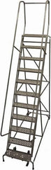 Cotterman - 140" 11 Step Rolling Warehouse Ladder - Rolling Safety Ladder, 450 Lb Capacity, 110" Platform Height, 32" Base Width x 88" Base Depth, Perforated Tread - Exact Tooling
