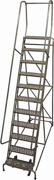 Cotterman - 140" 11 Step Rolling Warehouse Ladder - Rolling Safety Ladder, 450 Lb Capacity, 110" Platform Height, 32" Base Width x 78" Base Depth, Perforated Tread - Exact Tooling