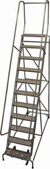 Cotterman - 140" 11 Step Rolling Warehouse Ladder - Rolling Safety Ladder, 450 Lb Capacity, 110" Platform Height, 32" Base Width x 78" Base Depth, Perforated Tread - Exact Tooling