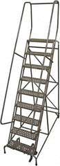 Cotterman - 120" 9 Step Rolling Warehouse Ladder - Rolling Safety Ladder, 450 Lb Capacity, 90" Platform Height, 32" Base Width x 75" Base Depth, Perforated Tread - Exact Tooling