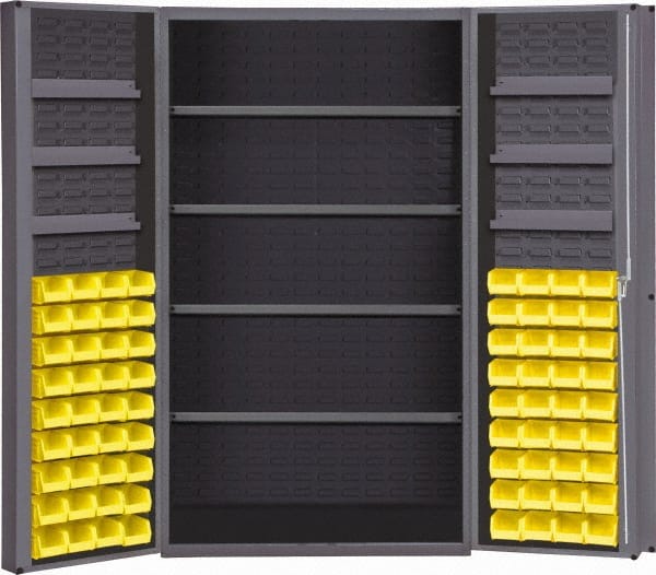 Durham - 16 Shelf 72 Bin Storage Cabinet - Steel, 48" Wide x 24" Deep x 72" High, Gray - Exact Tooling