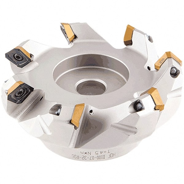 Iscar - 59.4, 60.7, 62.1mm Cut Diam, 22mm Arbor Hole, 2.5mm Max Depth of Cut, 42° Indexable Chamfer & Angle Face Mill - 4 Inserts, OE.. 060405\xB6OEMW 060405-AETN\xB6REMT 1505-LM-76 Insert, Right Hand Cut, 4 Flutes, Through Coolant, Series Heliocto - Exact Tooling