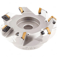Iscar - 109.4, 110.7, 112.1mm Cut Diam, 32mm Arbor Hole, 5.5mm Max Depth of Cut, 42° Indexable Chamfer & Angle Face Mill - 7 Inserts, OE.. 060405\xB6OEMW 060405-AETN\xB6REMT 1505-LM-76 Insert, Right Hand Cut, 7 Flutes, Through Coolant, Series Heliocto - Exact Tooling