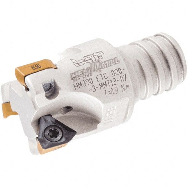 Iscar - 25mm Cut Diam, 5mm Max Depth of Cut, 42mm OAL, Indexable Square Shoulder Helical End Mill - HM390 TCKT 0703PCTR Inserts, T15 Modular Connection, 90° Lead Angle, Through Coolant - Exact Tooling