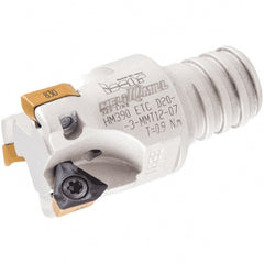 Iscar - 25mm Cut Diam, 5mm Max Depth of Cut, 42mm OAL, Indexable Square Shoulder Helical End Mill - HM390 TCKT 0703PCTR Inserts, T15 Modular Connection, 90° Lead Angle, Through Coolant - Exact Tooling