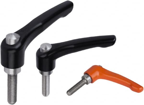 KIPP - 3/8-16, Zinc Threaded Stud Adjustable Clamping Handle - 74.5mm OAL, 45.5mm High - Exact Tooling