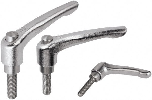 KIPP - M10, Stainless Steel Threaded Stud Adjustable Clamping Handle - 74.5mm OAL, 45.5mm High - Exact Tooling