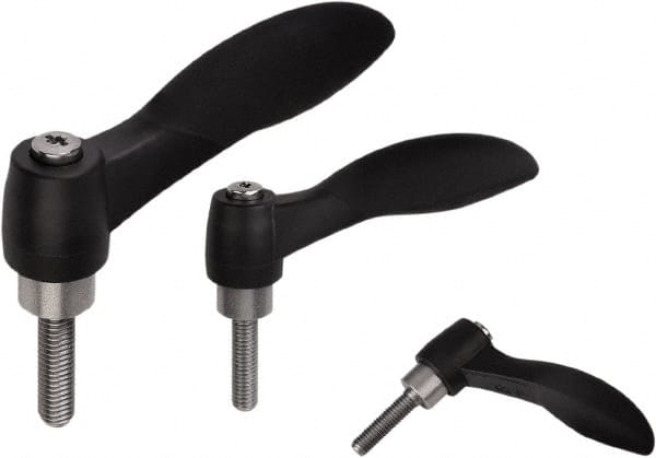 KIPP - 1/4-20, Fiberglass Reinforced Plastic & Thermoplastic SEBS Threaded Stud Adjustable Clamping Handle - 74.4mm OAL, 45.2mm High - Exact Tooling