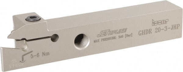 Iscar - GHD, External, Right Hand, 9mm Max Depth of Cut, 2.8 to 4mm Groove Width, Indexable Grooving Tool Holder - GI.., GPV, TIP Insert Compatibility, 20mm Shank Height, 20mm Shank Width, 120mm OAL, Through Coolant - Exact Tooling