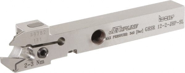 Iscar - GHS, External, Right Hand, 2.2 to 3mm Groove Width, Indexable Grooving Tool Holder - GI.., TIP Insert Compatibility, 12mm Shank Height, 12mm Shank Width, 100mm OAL, Through Coolant - Exact Tooling