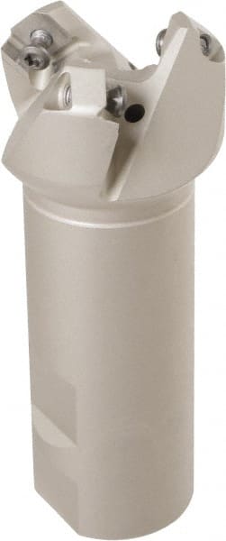 Iscar - 42° Lead Angle, 1.62" Max Cut Diam, 1-1/4" Min Cut Diam, 0.1" Max Depth of Cut, Indexable Chamfer and Angle End Mill - 3 Inserts, 4" Overall Length, Through Coolant, Weldon Flat - Exact Tooling