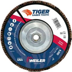 7″ Saber Tooth Ceramic Abrasive Flap Disc, Angled, Phenolic Backing, 60C, 5/8″-11 UNC Nut - Exact Tooling