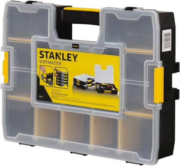Stanley - 17 Compartment Tool Organizer - 12-63/64" Wide x 13-11/16" Deep x 3-7/16" High, Plastic, Black/Yellow - Exact Tooling