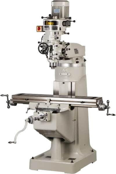 Enco - 9" Table Width x 42" Table Length, Step Pulley Control, 1 Phase Knee Milling Machine - R8 Spindle Taper, 3 hp - Exact Tooling