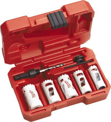 Milwaukee Tool - 7 Piece, 3/4" to 1-1/4" Saw Diam, Automotive Hole Saw Kit - Bi-Metal, Toothed Edge, Includes 5 Hole Saws - Exact Tooling