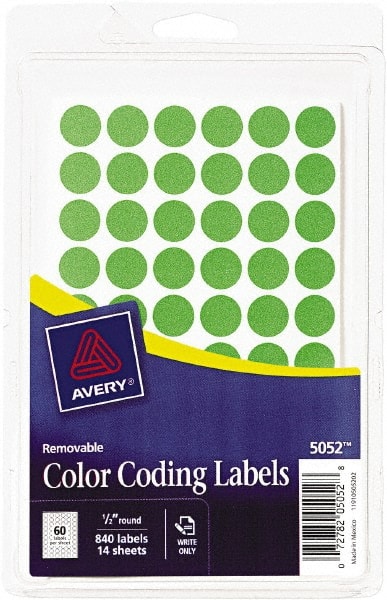 AVERY - 1/2" x 1/2" Neon Green Paper Color Coding Labels - Exact Tooling