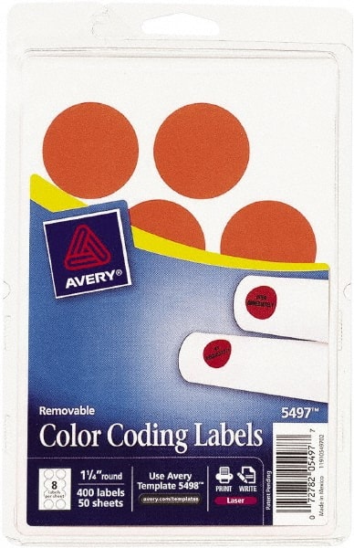 AVERY - 1-1/4" Wide x 1-1/4" Long, Neon Red Paper Color Coding Labels - For Laser Printers - Exact Tooling