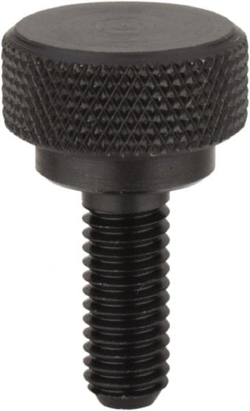 Morton Machine Works - 1/4-20 Knurled Shoulder Flat Tip Grade C-12L14 Steel Thumb Screw - 7/8" OAL, 3/8" Head Height - Exact Tooling
