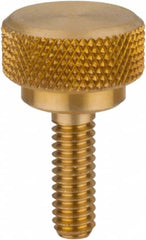 Morton Machine Works - 1/4-20 Knurled Shoulder Flat Tip Brass Thumb Screw - 15/16" OAL, 7/16" Head Height - Exact Tooling