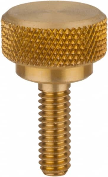 Morton Machine Works - #6-32 Knurled Shoulder Flat Tip Brass Thumb Screw - 3/4" OAL, 5/16" Head Height - Exact Tooling