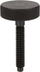 Morton Machine Works - M4x0.70 Knurled Shoulderless Dog Point Tip Grade C-12L14 Steel Thumb Screw - 57mm OAL, 19mm Head Diam x 6mm Head Height - Exact Tooling