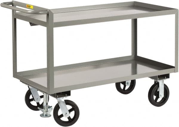 Little Giant - 2,400 Lb Capacity, 2 Shelf, Steel Shelf Truck - 48" Long x 24" Wide x 36" High, 8" Diam Mold-On Rubber Wheels - Exact Tooling