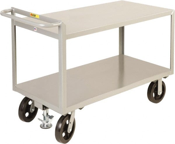 Little Giant - 2,400 Lb Capacity, 2 Shelf, Steel Shelf Truck - 60" Long x 30" Wide x 36" High, 8" Diam Mold-On Rubber Wheels - Exact Tooling