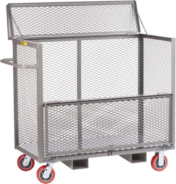 Little Giant - 3,600 Lb Capacity, 1 Shelf, 4-Sided Steel Security Truck - 48" Long x 24" Wide x 47" High, 6" Diam Polyurethane Wheels - Exact Tooling