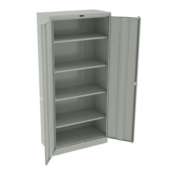 Tennsco - 5 Shelf Locking Storage Cabinet - Steel, 36" Wide x 18" Deep x 78" High, Light Gray - Exact Tooling